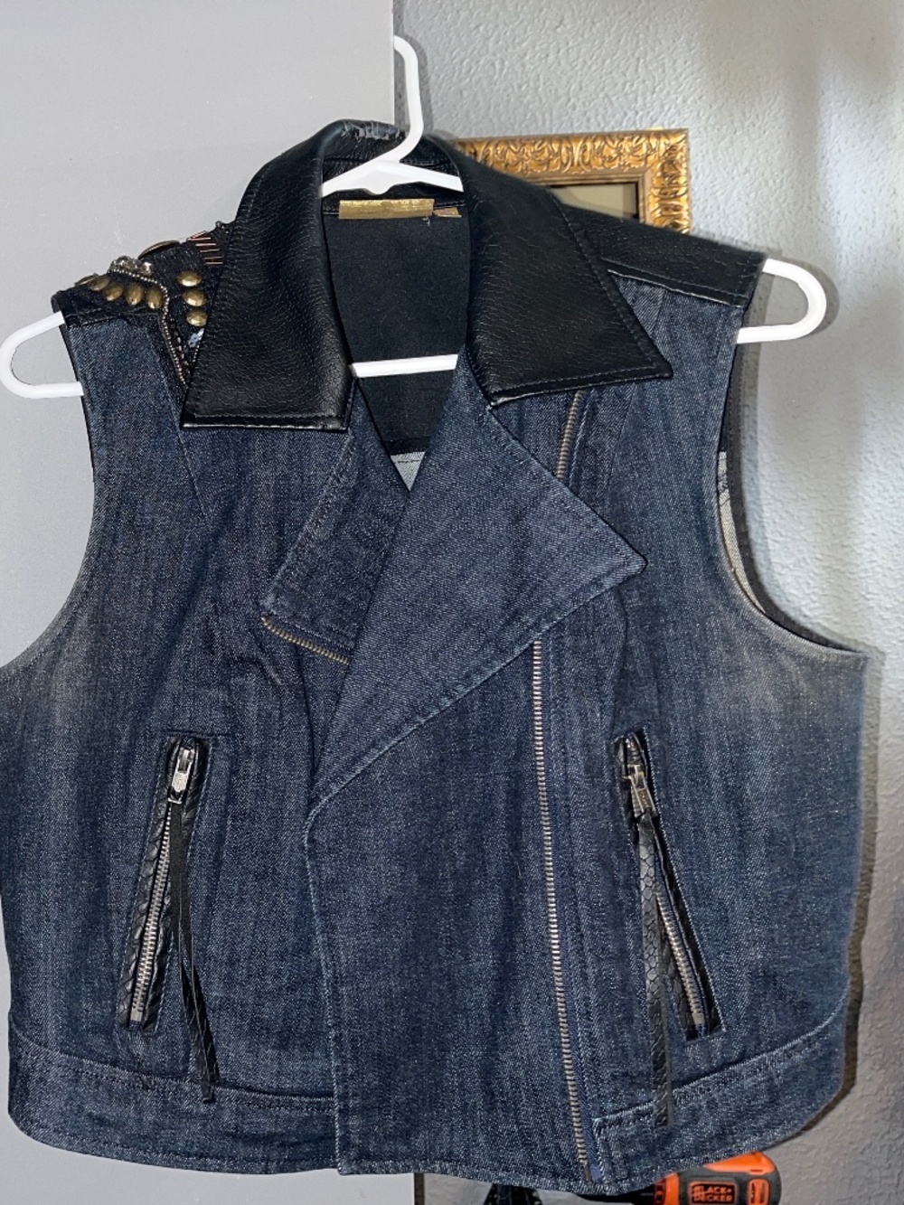 Vera Wang Jean/leather vest